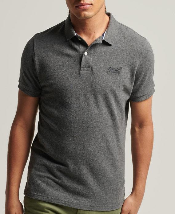 Superdry Mens Classic Short Sleeve Pique Golfer Rich Charcoal