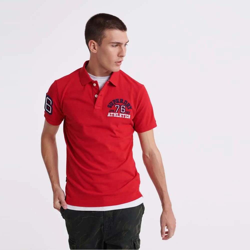Superdry Mens Classic Superstate Short Sleeve Golfer Rouge Red