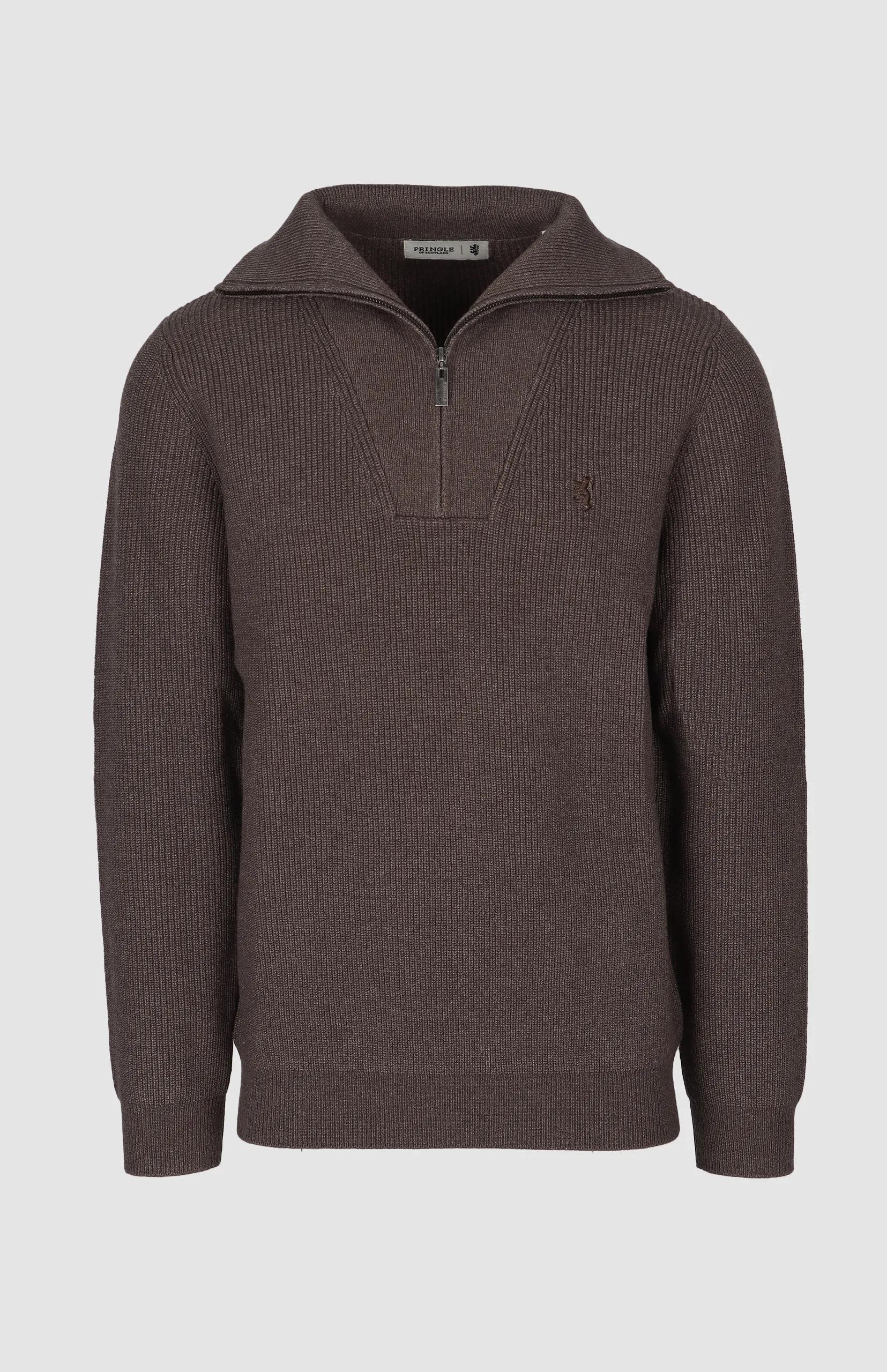 Pringle Mens Kyle 1/4 Zip Ribbed Knit Sweater Brown