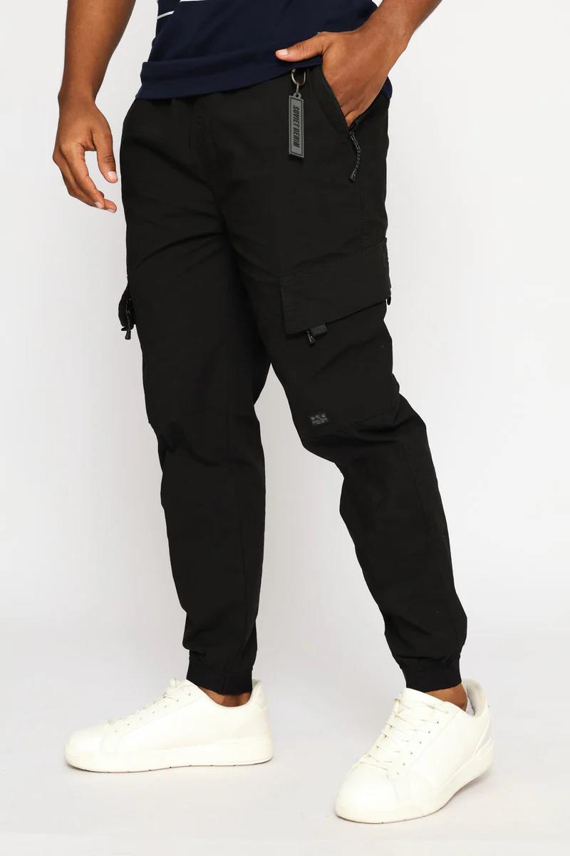 Soviet Mens Thunderbolt Elasticated Cargo Pants Black
