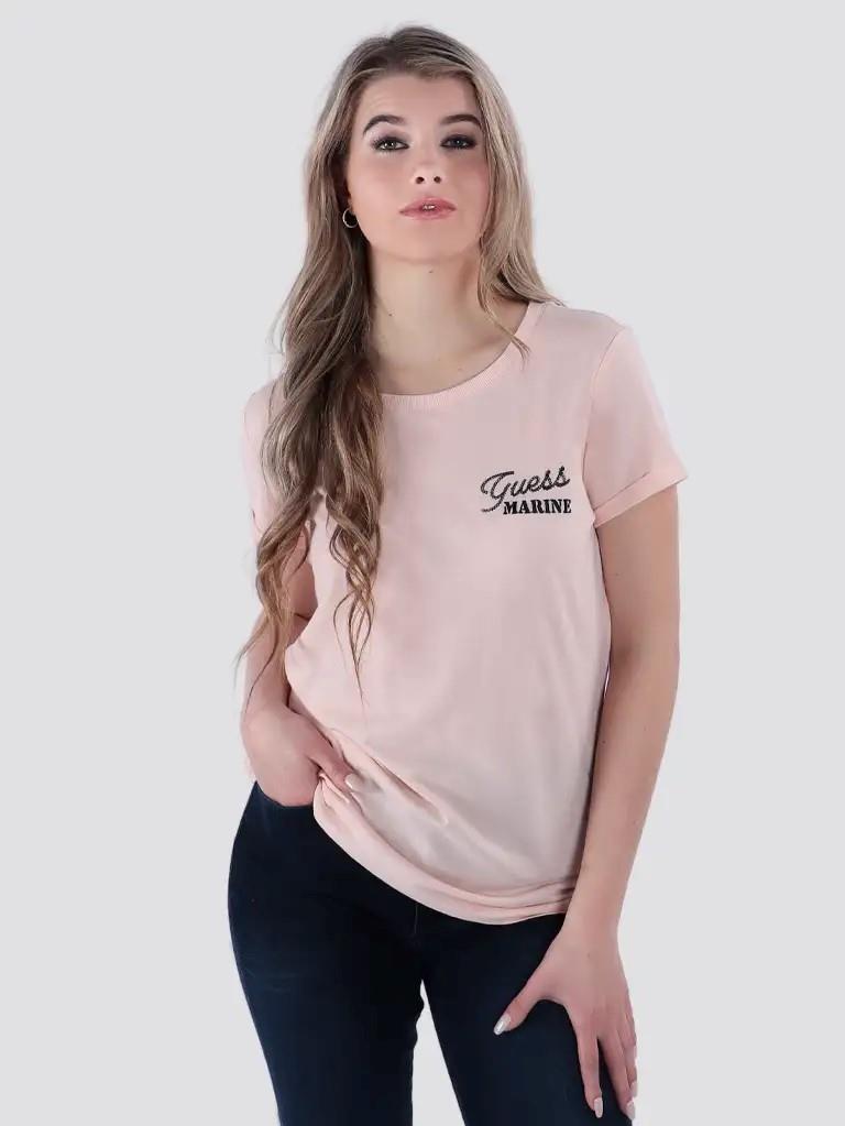 Guess Womens Marine Logo Short Sleeve Tee Pink
