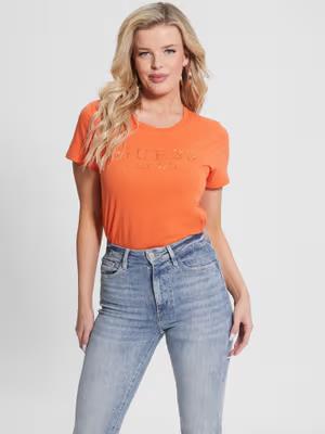 Guess Womens Shaded Logo Short Sleeve Tee Orange
