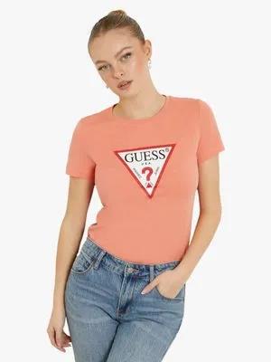 Guess Womens Original Triangle Short Sleeve Tee Coral