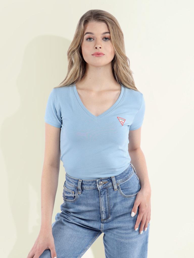 Guess Womens Vn Mini Triangle Short Sleeve Tee Light Blue