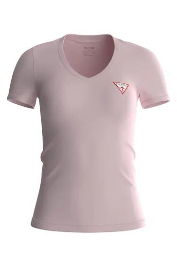 Guess Womens Vn Mini Triangle Short Sleeve Tee Medium Pink