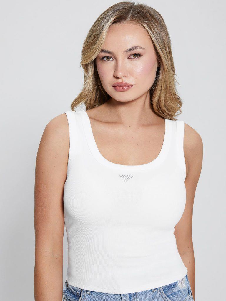 Guess Womens Traingle Bling Vest White