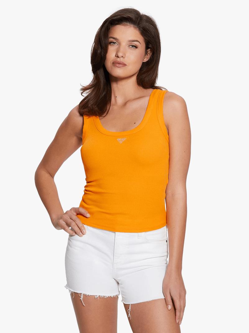 Guess Womens Traingle Bling Vest Orange