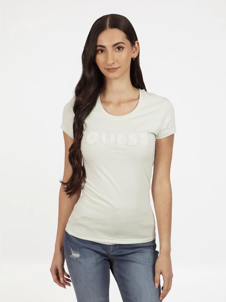 Guess Womens Sequins Short Sleeve Tee Teal