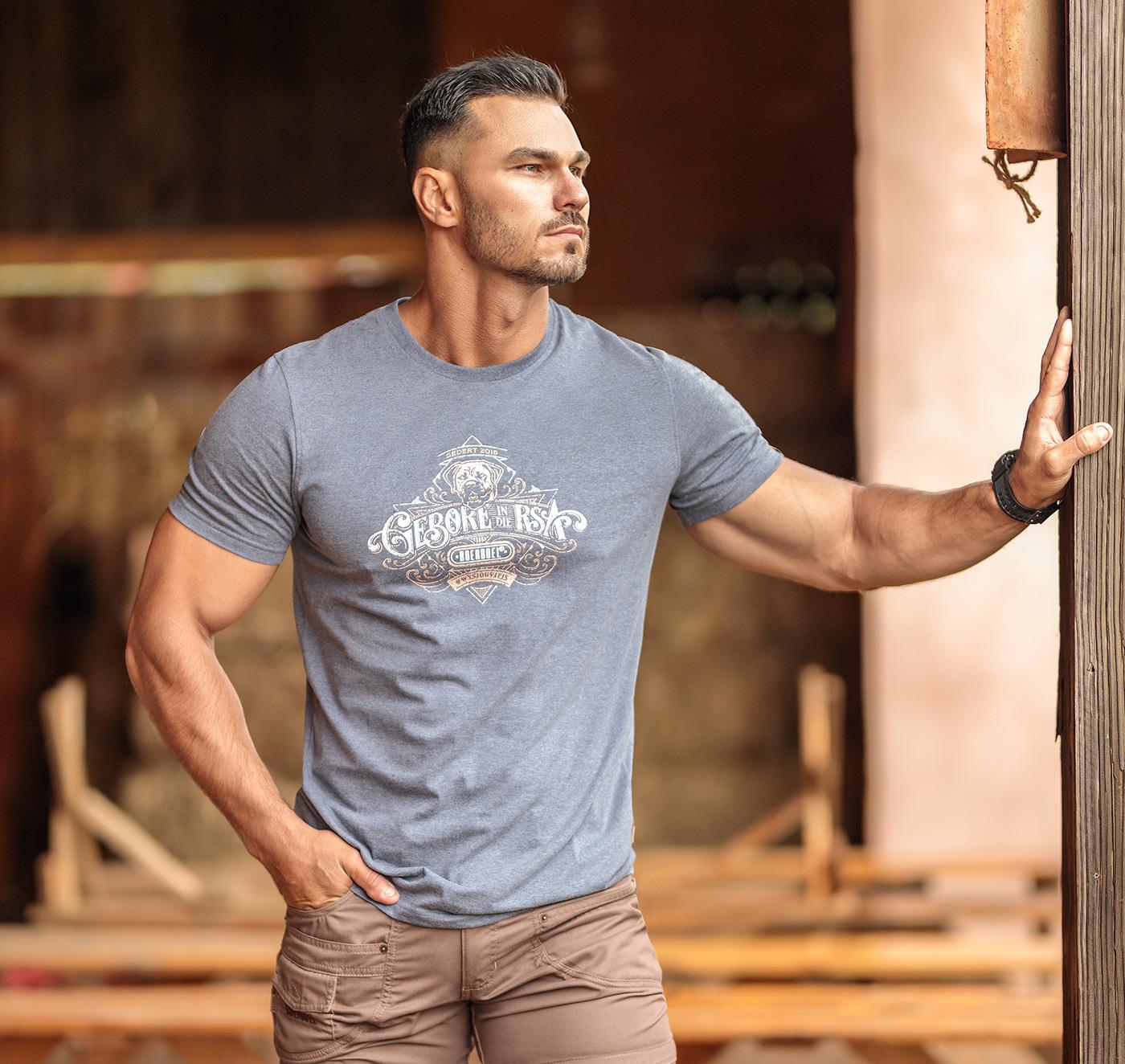 Boerboel Mens Premium Cotton Gebore Short Sleeve Tee Blue Mel