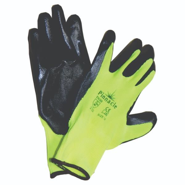 Pinnacle Proflex Smooth; Lime Black Nitrile Coated Glove Smooth Palm En3131