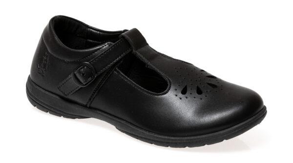 Hush Puppies Girls Kids School Crown T Strap Black Action Leather Shoe