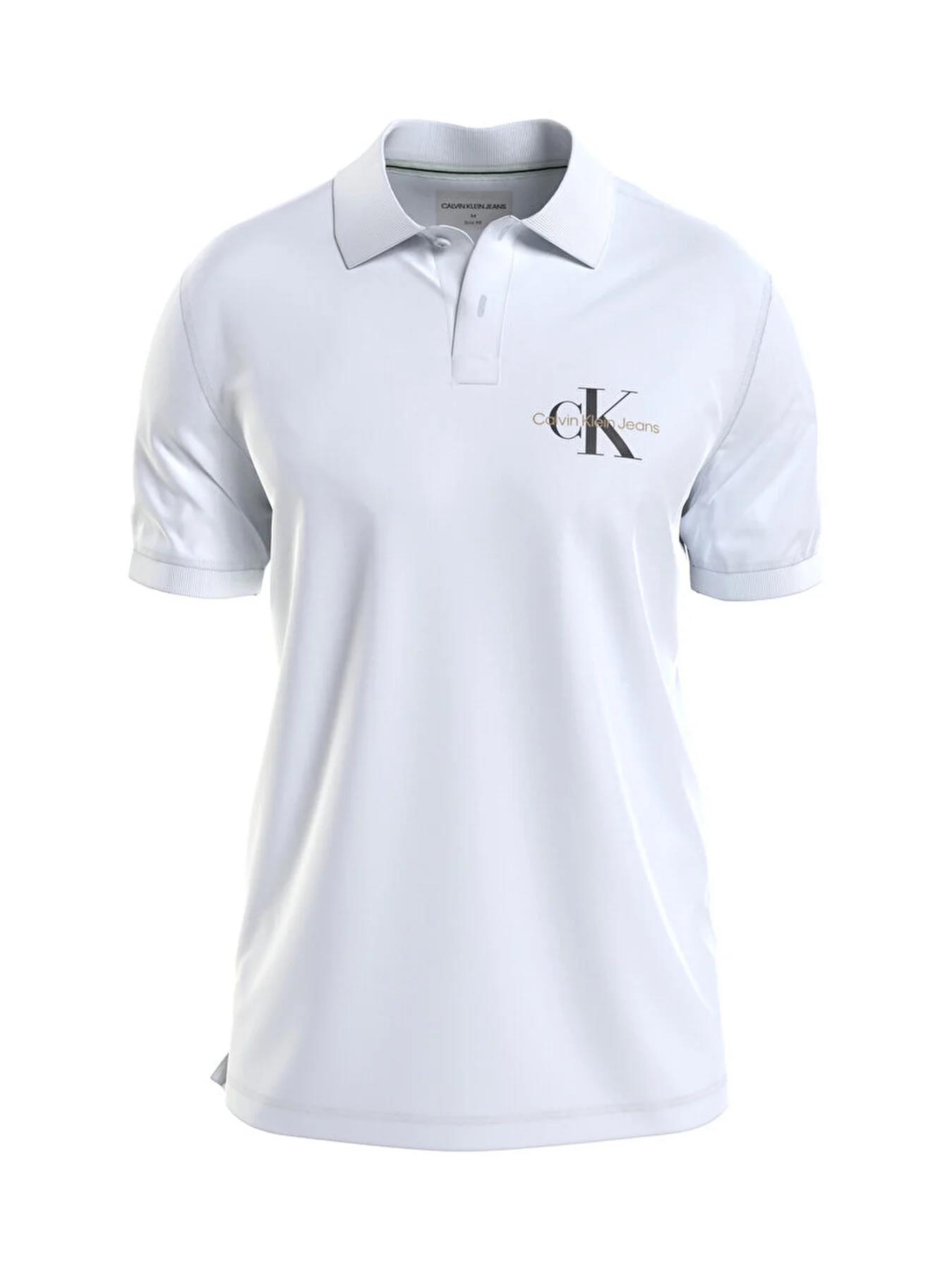 Ck Mens Monogram Logo Polo White