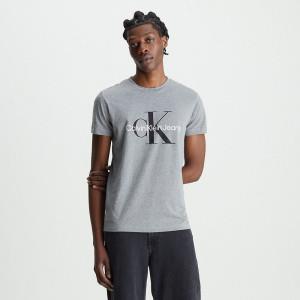 Calvin Klein Mens Core Monogram Slim Fit Short Sleeve Tee Lt Grey