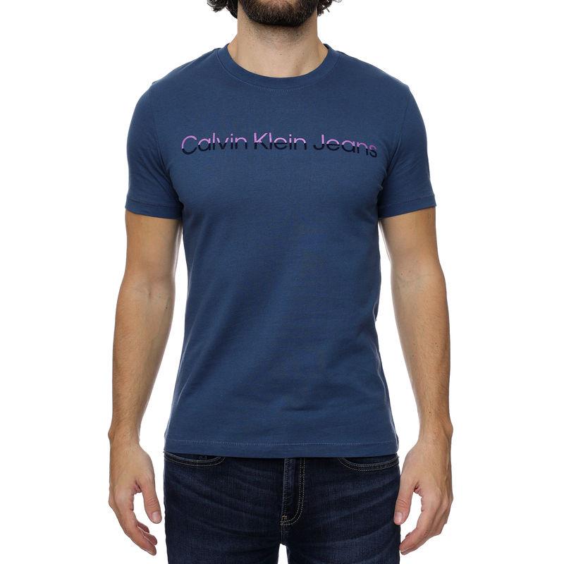 Calvin Klein Mens Ck Mixed Institutional Short Sleeve Tee Blue