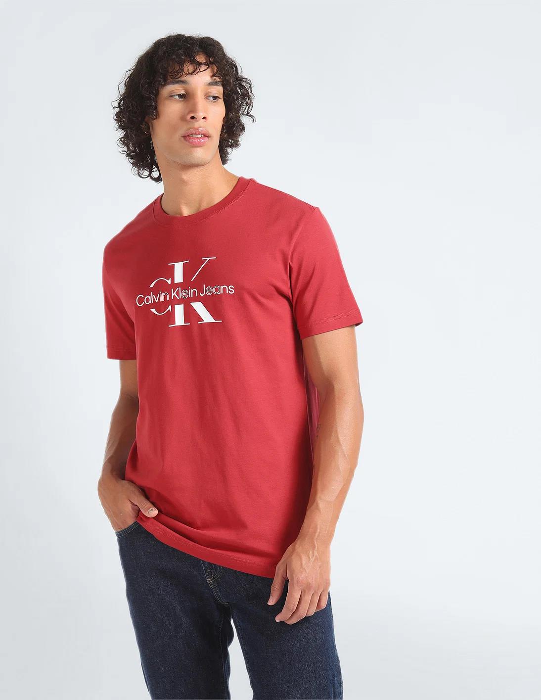 Calvin Klein Mens Disrupted Outline Monologo Tee Garnet