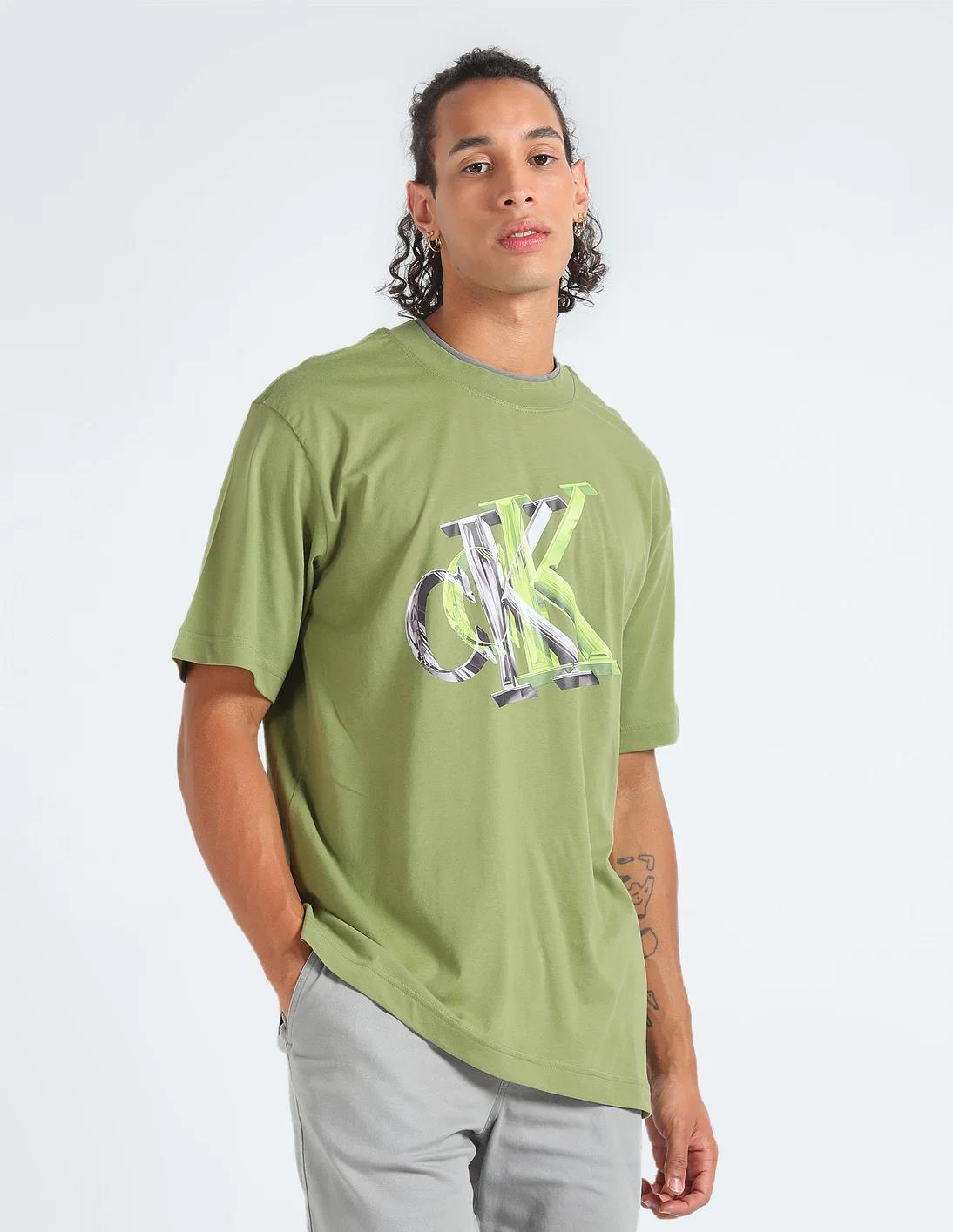 Calvin Klein Mens 3D Meta Monogram Short Sleeve Tee Olive