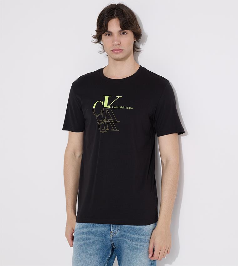 Calvin Klein Mens Monogram Echo Graphic Short Sleeve Tee Black
