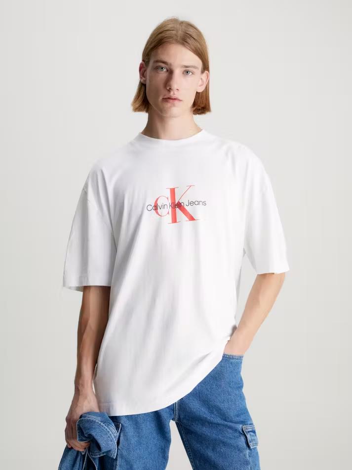 Calvin Klein Mens Archival Monologo Short Sleeve Tee White
