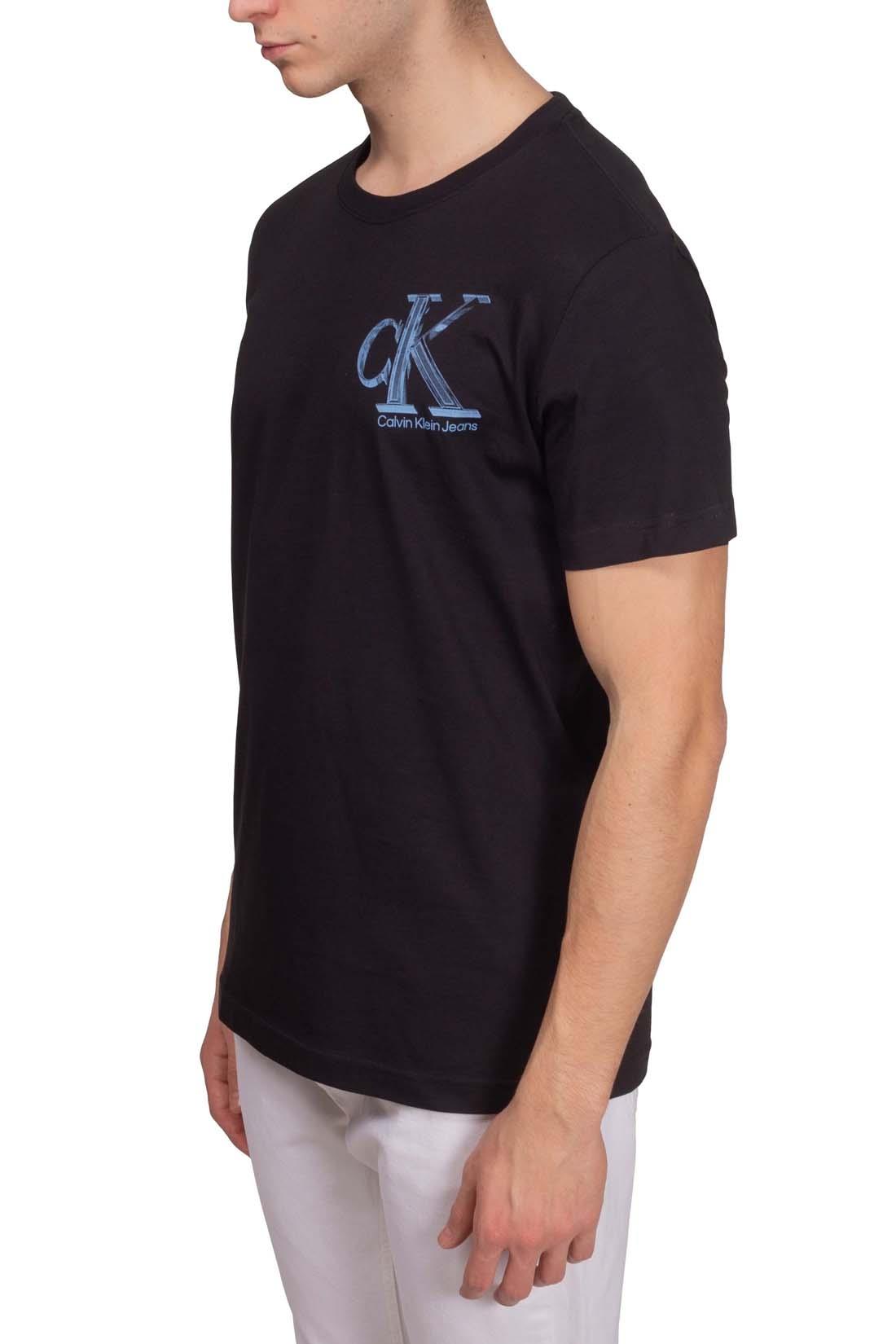 Calvin Klein Mens Meta Monogram Chest Short Sleeve Tee Black