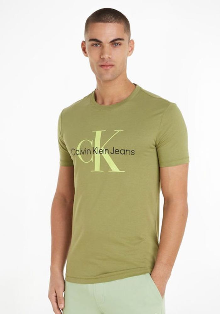 Calvin Klein Mens Seasonal Monologo Short Sleeve Tee Olive