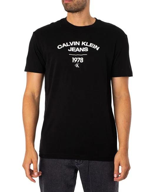 Calvin Klein Mens Varsity Patch Short Sleeve Tee Black