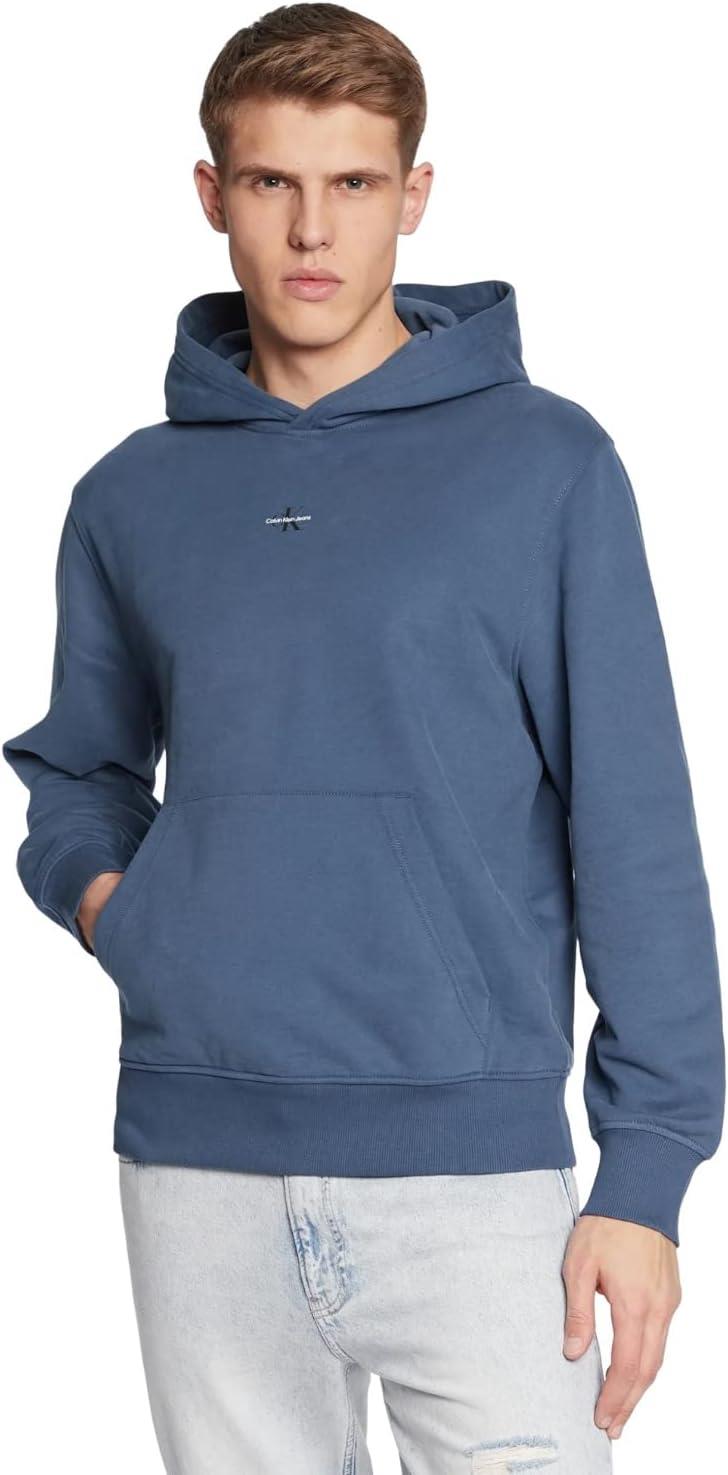 Calvin Klein Mens Micro Logo Hoodie Aegen Sea Blue