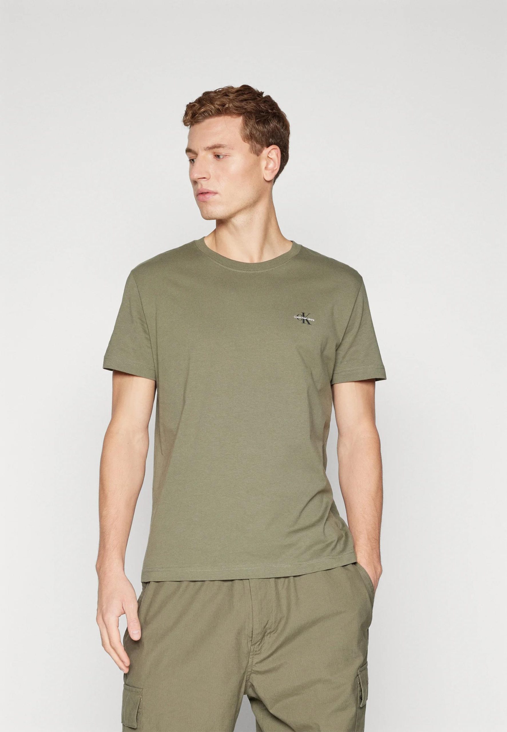 Calvin Klein Mens Mono Logo Short Sleeve Tee Olive