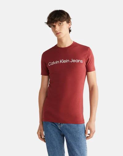 Calvin Klein Mens Core Institutional Logo Short Sleeve Tee Red