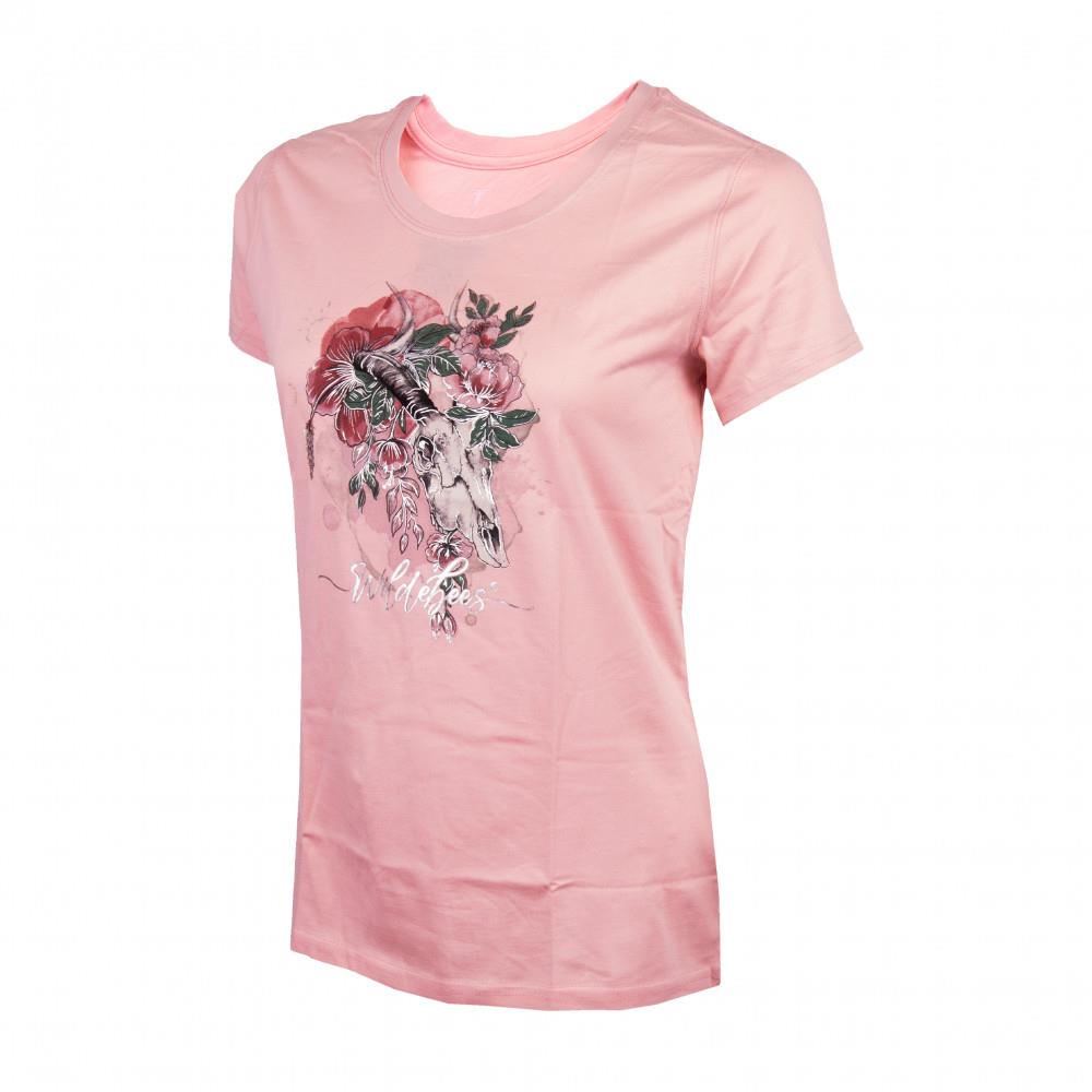 Wildebees Womens Floral Skull Short Sleeve Tee Pearl Shimmer