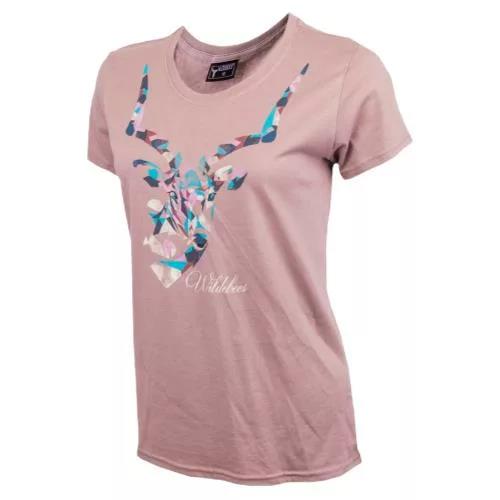 Wildebees Womens Abstract Impala Short Sleeve Tee Latte Mel