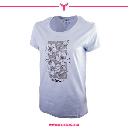 Wildebees Womens Floral Parchment Short Sleeve Tee Tiffany Blue