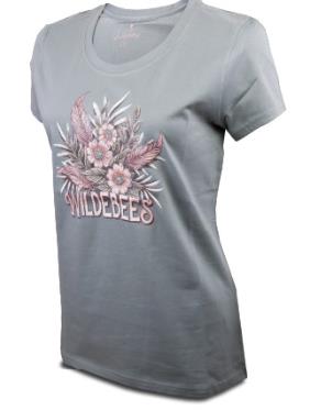 Wildebees Womens Stylized Feather Floral Short Sleeve Tee Pistachio
