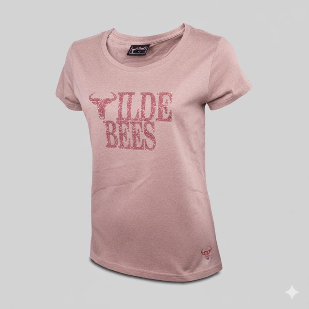 Wildebees Womens Carviar Sequins Short Sleeve Tee Latte Mel