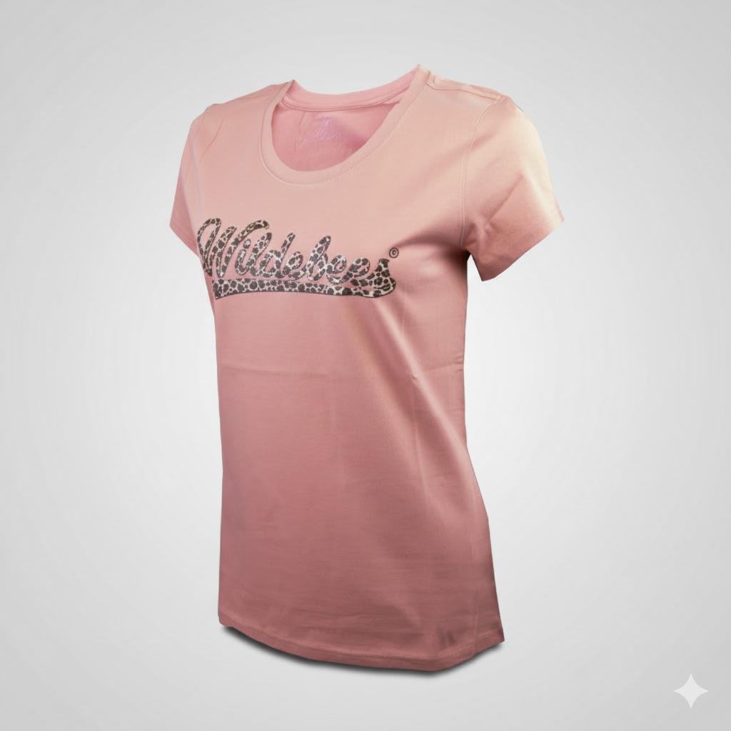 Wildebees Womens Leopard Swoosh Short Sleeve Tee Cameo