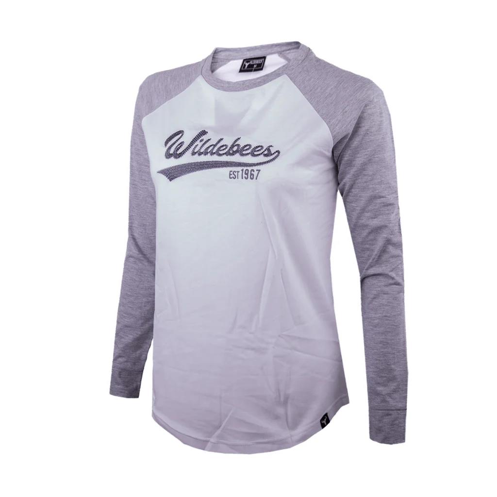 Wildebees Womens Casual Engineered Raglan Top White Grey Mel