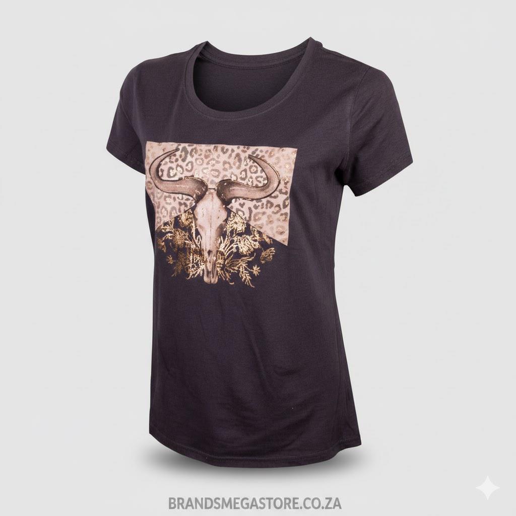 Wildebees Womens Leopardy Skull Tee Graphite