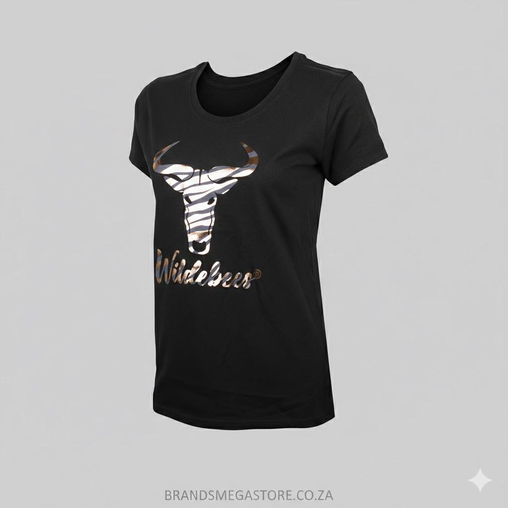 Wildebees Metallic Zebra Logo Tee Black