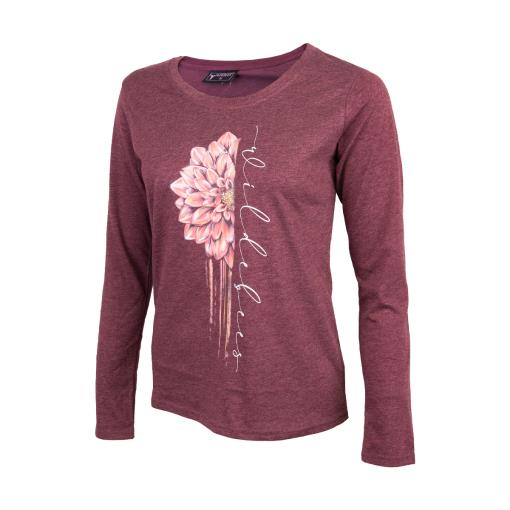 Wildebees Womens Vertical Dahlia Long Sleeve Tee Mulberry Mel
