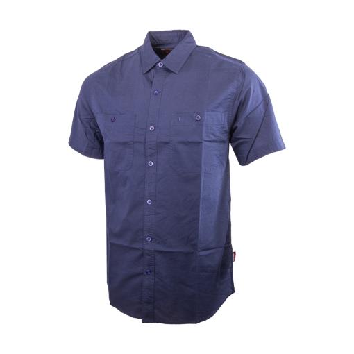 Wildebees Mens Plain Poplin Short Sleeve Shirt Navy