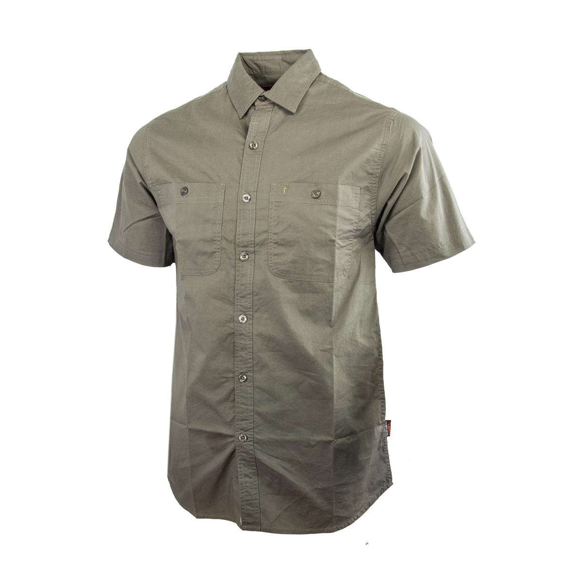 Wildebees Mens Plain Poplin Short Sleeve Shirt Olive