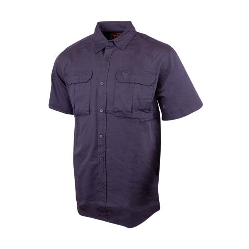 Wildebees Mens Cotton Short Sleeve Canvas Shirt Steel Blue