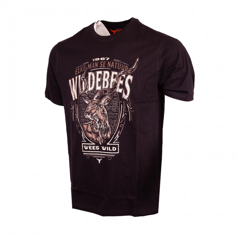 Wildebees Mens Woolook Kudu Shield Short Sleeve Tee Black