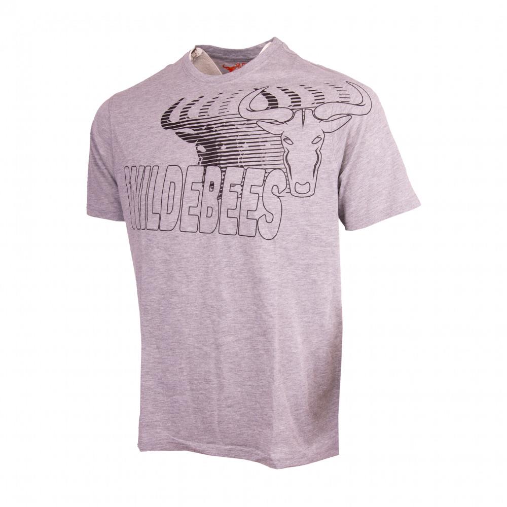 Wildebees Mens Staggered Logo Short Sleeve Tee Grey Mel