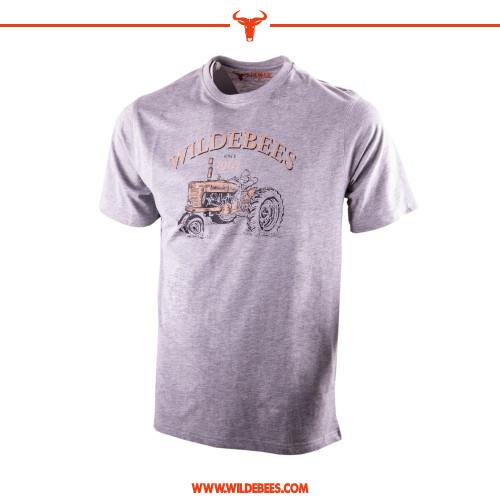 Wildebees Mens Vintage Tractor Short Sleeve Tee Grey Mel