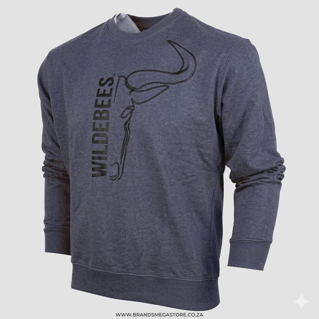 Wildebees Mens Split Logo Printerd Crew Sweater Mid Blue Melange