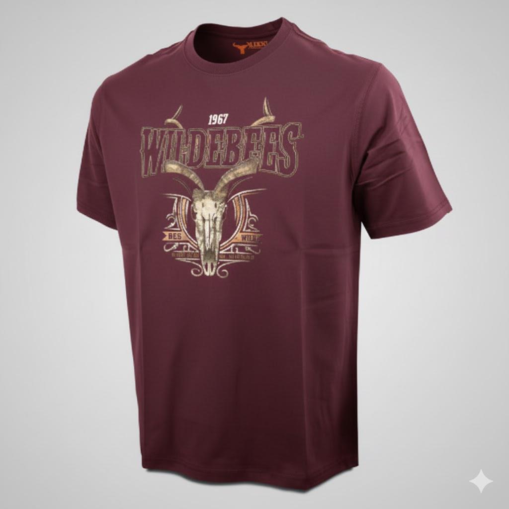 Wildebees Mens Heritage Skull Short Sleeve Tee Maroon