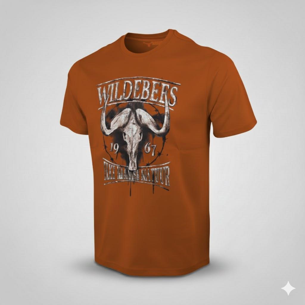 Wildebees Mens Crackle Skull Short Sleeve Tee Dark Orange