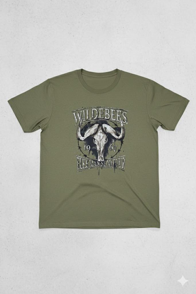 Wildebees Mens Crackle Skull Short Sleeve Tee Green Mel