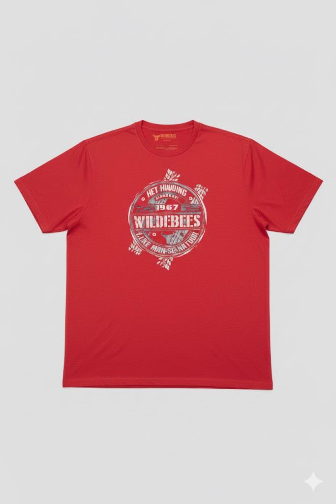 Wildebees Mens Adventure Stamp Short Sleeve Tee Red