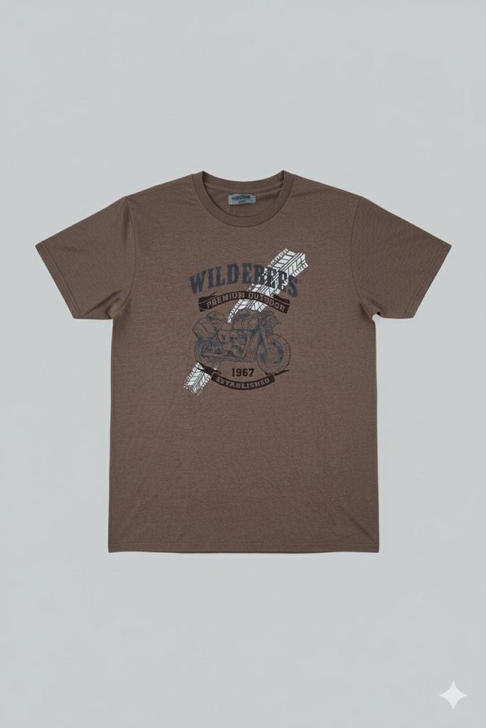 Wildebees Mens Adventure Bike Tee Brown